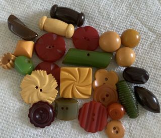 Group Of 26 Vintage Bakelite Buttons,  Great Colors,  Shapes