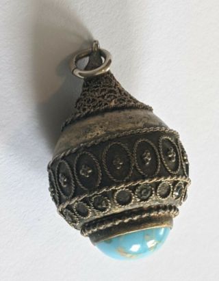 Antique Etruscan Gold Filled Turquoise Watch Fob Pendant
