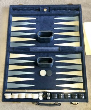 Vintage Aries Of Beverly Hills Blue Suede/felt Travel Case Backgammon Set 1970’s