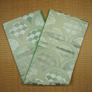 【fukuro Obi】japanese Kimono,  Vintage Silk Fukuro Obi,  Seigaiha.  (袋006)