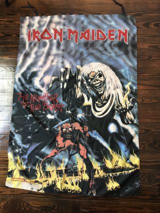 Vintage 1982 Iron Maiden Banner Tapestry The Number Of The Beast Rare Big Band