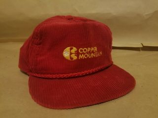 Vintage Copper Mountain Usa Colorado Ski Hat Cap Corduroy Red Adjustable Rope