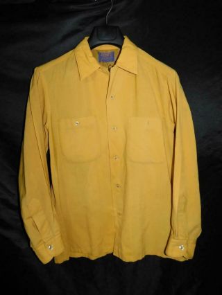 Vintage 60s Pendleton S M Golden Yellow Wool Board Shirt Button Loop Usa Made