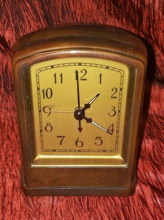 Pottery Barn Vintage Look Alarm Clock Bronze Metal Heavy Arts & Crafts Round Top