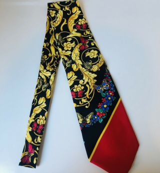 Rare Gianni Versace Couture Vtg 90s Butterflies Flowers Tie Natural Beauty Italy