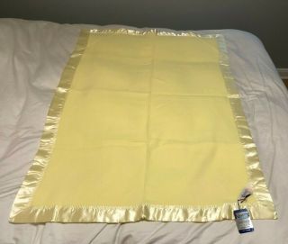 Vintage Quiltex Baby Blanket Yellow Acrylic Satin Trim Baby Blanket 50 " X 36 "