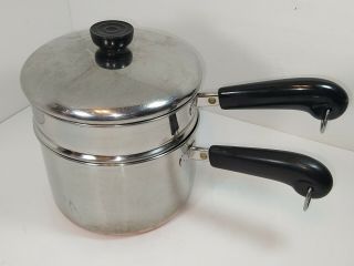 Vintage 1801 Revere Ware Copper Clad Bottom 3 Qt.  Saucepan Steamer Pot & Lid