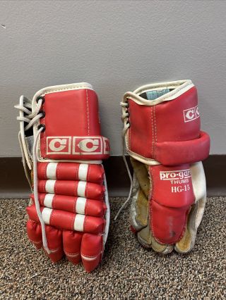 Vintage Ccm Hg12 Pro Gard Hockey Gloves 15 " Red Thumb Reg.  No.  63p 1874