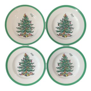 Vintage Spode Christmas Tree England Set Of 4 Bread Butter Plates England 6.  5 "