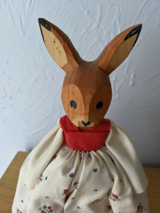 Lotte Sievers Hahn Vintage German Carved Wood Bunny Rabbit Doll Egg Warmer 3
