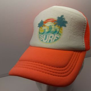 Rare Vintage 70s " Cali Surf " Mesh Trucker Cap Snapback Hat Neon Orange