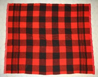 Vintage Wool Blanket Red/black Buffalo Lumberjack Plaid Stripe 60 X 72 Satin End