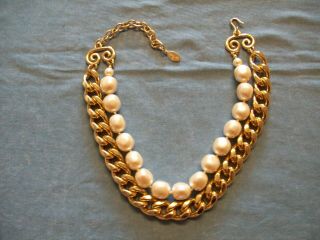 Vtg Carolee Faux Pearl Gold Tone Double Strand Necklace