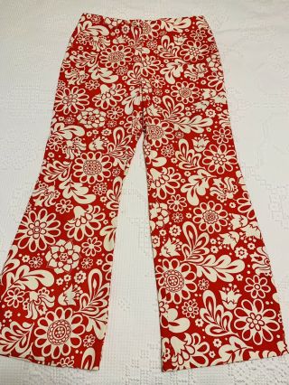 Vtg 60s 70s Bell Bottom Pants Women’s M Floral Disco Hippie Flare Leg Mod Daisy