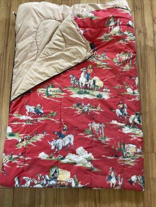 Joe Boxer Vintage Western Cowboy Horses Covered Wagon Queen Comforter Blanket