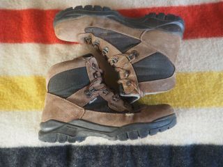 Vtg 80s Raichle Italy Goretex Brown Green Leather Vibram Hiking Boots 11.  5 Us