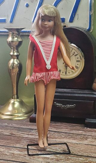 Vintage 1964 Blonde Skipper Doll - 0950 W/original Dress,  Stand