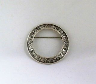 Vintage S Kirk & Son 925 Sterling Silver Round Floral Brooch Pin