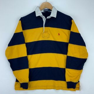Polo Ralph Lauren Vintage Long Sleeve Rugby Shirt Medium Blue Stripped 90s