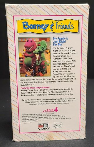 Barney And Friends My Family ' s Just Right For Me VHS Time Life Video Rare VTG 2