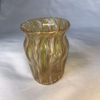 Vtg Miniature Italian Venetian Murano Ribbon Art Glass Vase 2 " Toothpick Holder
