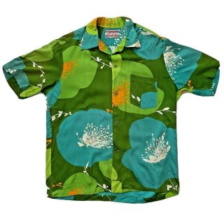 Waltah Clarkes Hawaiian Shirt Bold Geometric Blue Green Mod 60s Men 