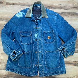 Vintage Big Ben Denim Jean Jacket Blanket Lined Size 44 Work Wear Chore Coat Usa