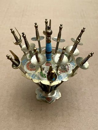 Vintage Toledo Complete Appetizer Cocktail Picks Sword Barware Medieval Enamel