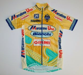 Vintage Sms Santini Mercatone Uno Bianchi Cycling Jersey Full Zip Short Sleeve M