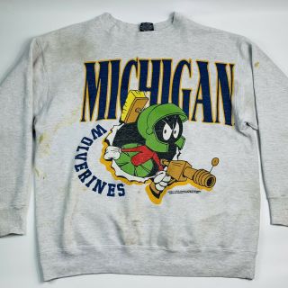 Vtg 90s Looney Tunes Michigan Wolverines Trashed Crewneck Sweatshirt Large