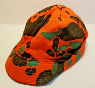 Vintage Blaze Orange Camouflage,  Jones Hunting Hat Ear Flaps Size Large
