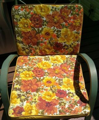 Vintage Outdoor Patio Chair Cushions Set Of 2 70s Floral Print 1 &