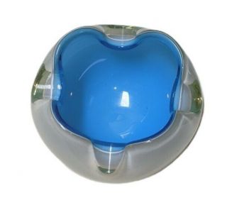 Murano Alfredo Barbini Case Bowl Ashtray Blue White 5.  25 " X 3.  5 " Vintage