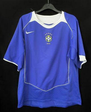 Nike Brazil 2004 05 Vintage Football Shirt Jersey Away L Blue Top