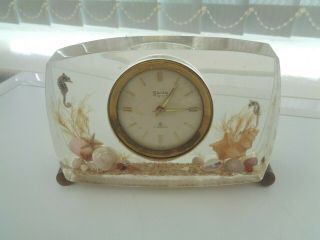 Vintage Swiza Mignon 7 Jewels 8 Day Alarm Clock Seashell Frame Decor