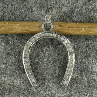 Pave Diamond 925 Sterling Silver Vintage Horseshoe Pendant Necklace O106