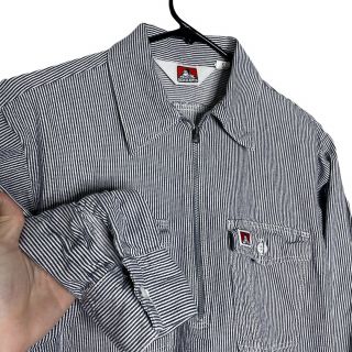 Vintage Ben Davis Striped Men’s Zip Up Work Shirt Small Long Sleeve White Black