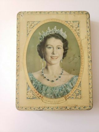 Vintage 1953 Coronation Of H.  M Queen Elizabeth W&m Duncan Chocolate Tin Empty