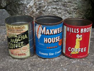 Hills Brothers Maxwell House Tin Coffee Can Java Mocha Vintage Kitchen Decor Old