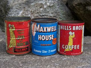 Hills Brothers Maxwell House Tin Coffee Can Java Mocha Vintage Kitchen Decor Old 2