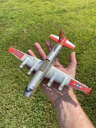 Vintage Tin Friction Yonezawa Military Transport Service Mats Usaf Airplane Toy