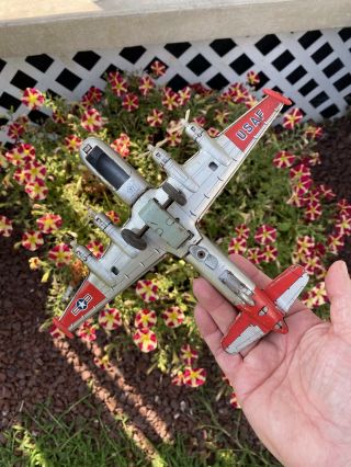 Vintage Tin Friction Yonezawa Military Transport Service MATS USAF Airplane Toy 2