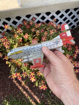 Vintage Tin Friction Yonezawa Military Transport Service MATS USAF Airplane Toy 3