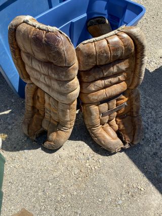 Vintage 1970s Leather Goalie Pads With Straps But Very Hard Too Find