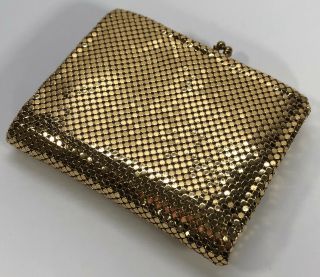 Gold Metal Mesh Chainmail Wallet Bifold Kiss Lock Coin Purse Vintage Collectible