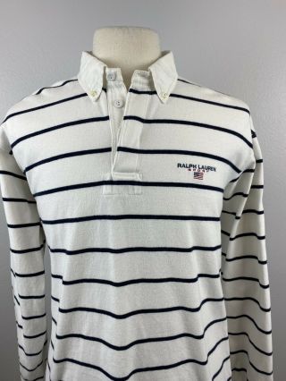 Vintage Ralph Lauren Sport Men’s Long Sleeve Striped Rugby Shirt Sz Large L Dc1
