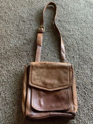 Vintage Fossil 75082 Brown Leather Crossbody Shoulder Bag Handbag Purse Organize