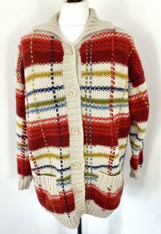 Vtg Next 90s Y2k Chunky Wool Knitted Crochet Kitsch Multicoloured Cardigan - M/l