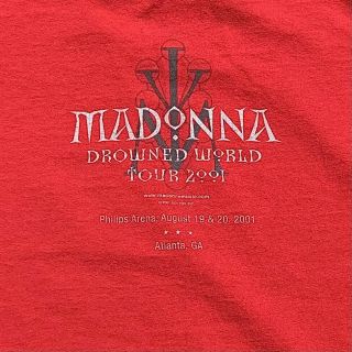 Vintage Madonna 2001 Drowned World Concert Tour T Shirt Atlanta Ga Red Size Lg