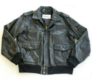 Wilsons Jacket Mens 40 Medium Vintage Black Leather Wwii Style Bomber Flight